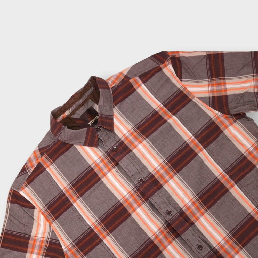 Prana XL Benton Short Sleeve Button Down Shirt Plaid Standard Fit Organic Cotton